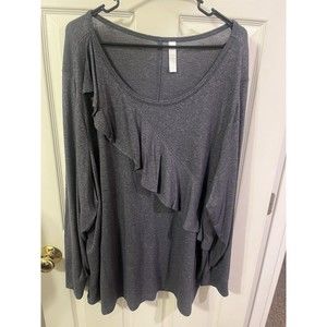 Cacique Women's Plus Size 26/28 Long Sleeve Ruffle Lounge Sleep Top Blue Rayon